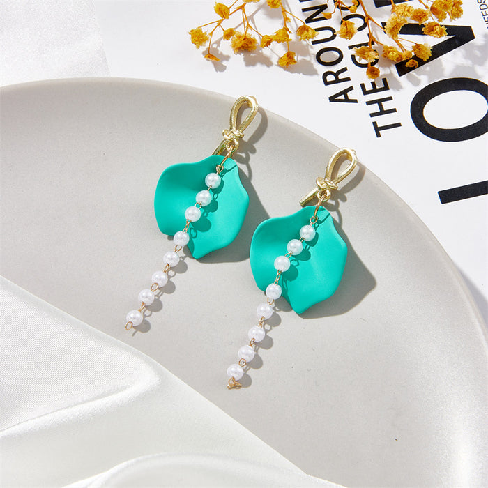 Wholesale 925 Silver Needle Petal Tassel Pearl Alloy Earrings MOQ≥2 JDC-ES-Jufa002