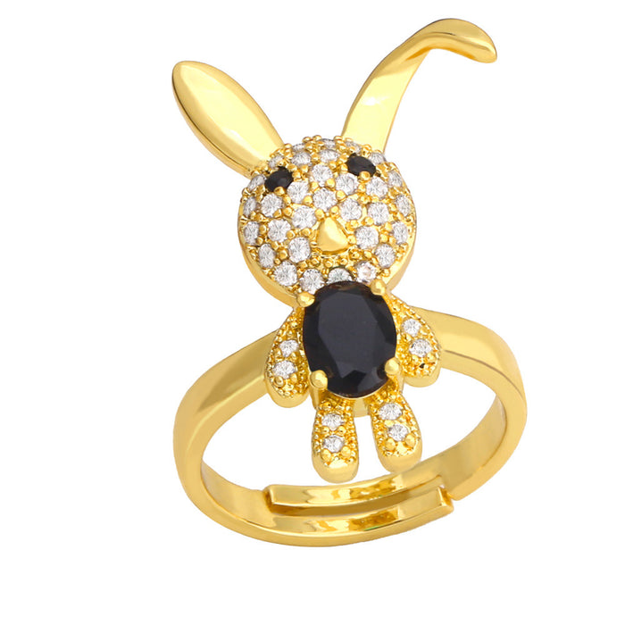 Wholesale Ring Copper Plated 18K Gold Zircon Rabbit Adjustable JDC-PREMAS-RS-002