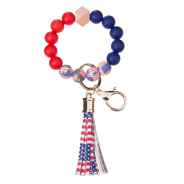 Wholesale 4th of July American Flag Independence Day Silicone Beaded Wristlet Keychain JDC-KC-YLY001