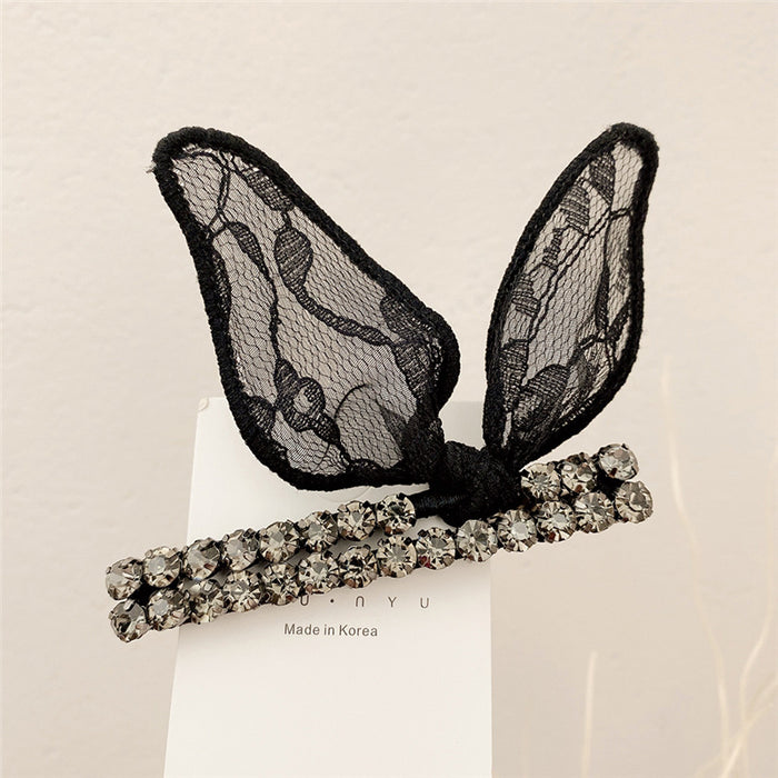 Wholesale Lace Rabbit Ear Grab Clip Rhinestone Hair Clip JDC-HC-Donghui003