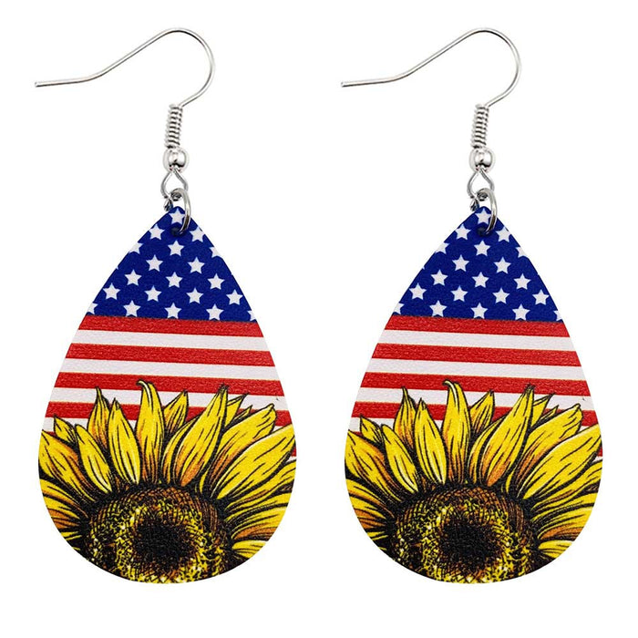 Wholesale 4th of July Independence Day Leather Earrings Flag Pattern Double Sided Print JDC-ES-Chengy023