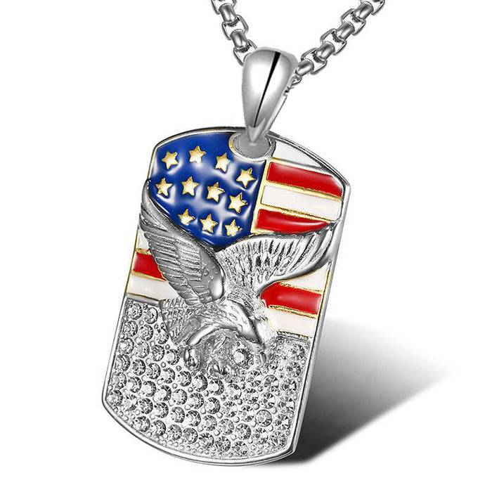 Wholesale 4th of July Alloy Independence Day Hip Hop Gold Plated Diamond Eagle Pendant Necklace JDC-NE-XunO038