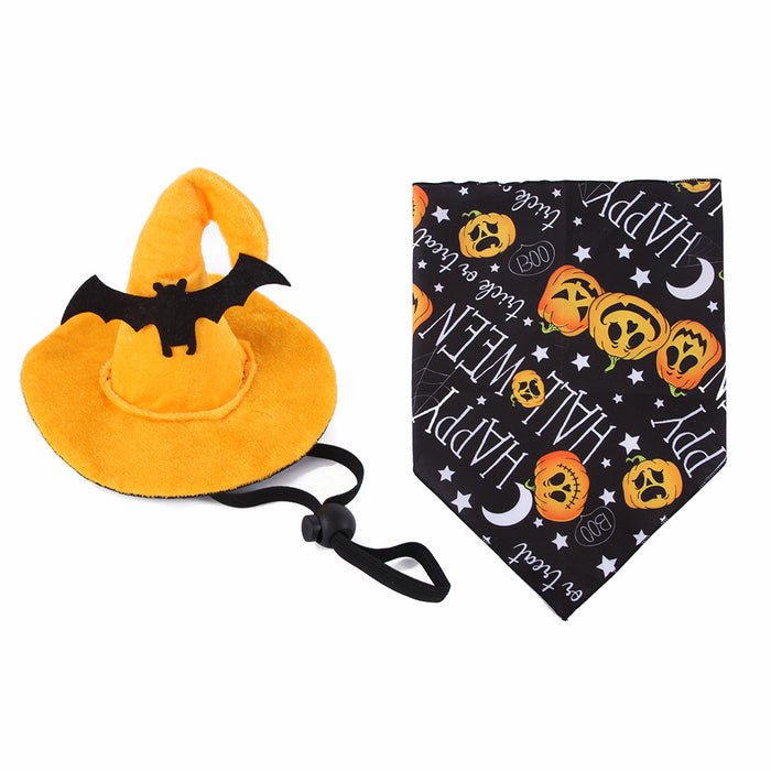 Wholesale Pet Decorations Hat Scarf Pumpkin Funny Headwear Set MOQ≥2 JDC-PD-Miaodi007