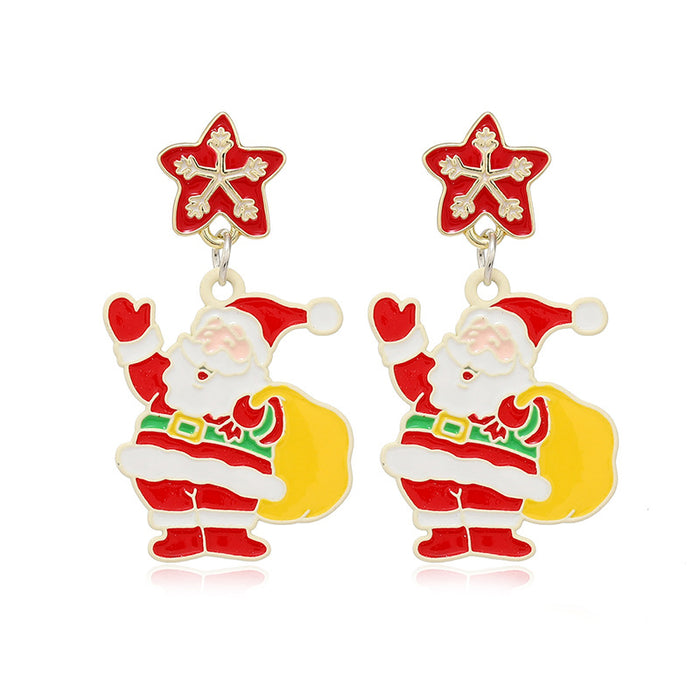 Wholesale Earrings Alloy Enamel Christmas Tree Santa Claus Bells MOQ≥2 JDC-ES-ZL024