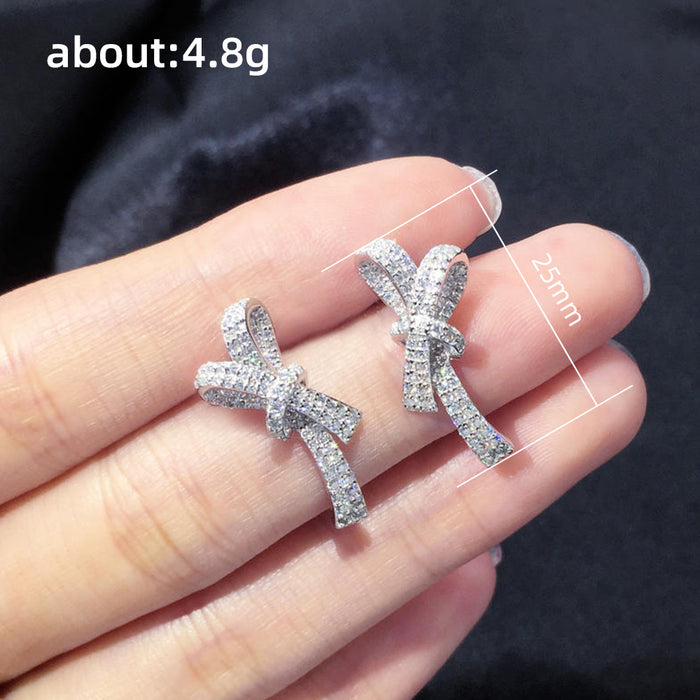 Wholesale Earrings Copper Full Set Zircon Bow MOQ≥2 JDC-ES-PREMCAOS010