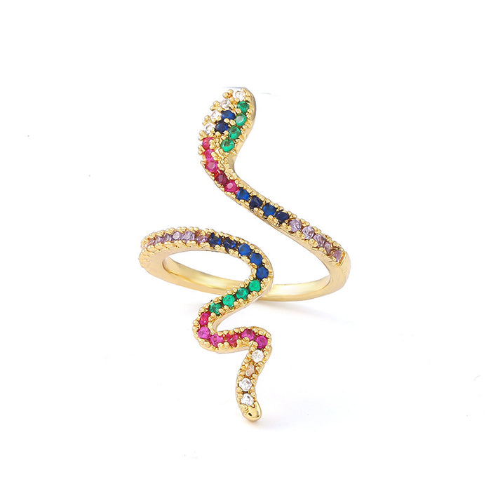 Wholesale Brass Gold Plated Zircon Snake Ring MOQ≥2 JDC-RS-JingY001