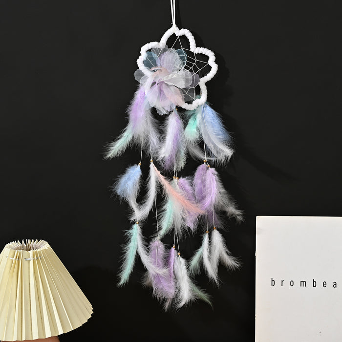 Wholesale flower dream catcher pendant diy material bag hand-woven colorful feathers MOQ≥2 JDC-DC-JunX013