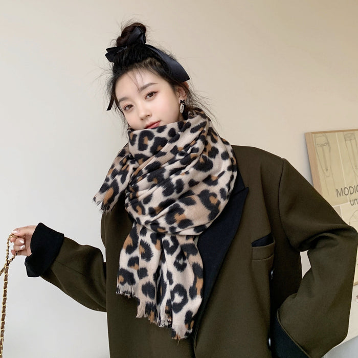 Wholesale Scarf Imitation Cashmere Winter Warm Leopard Thick Shawl JDC-SF-GSCM018