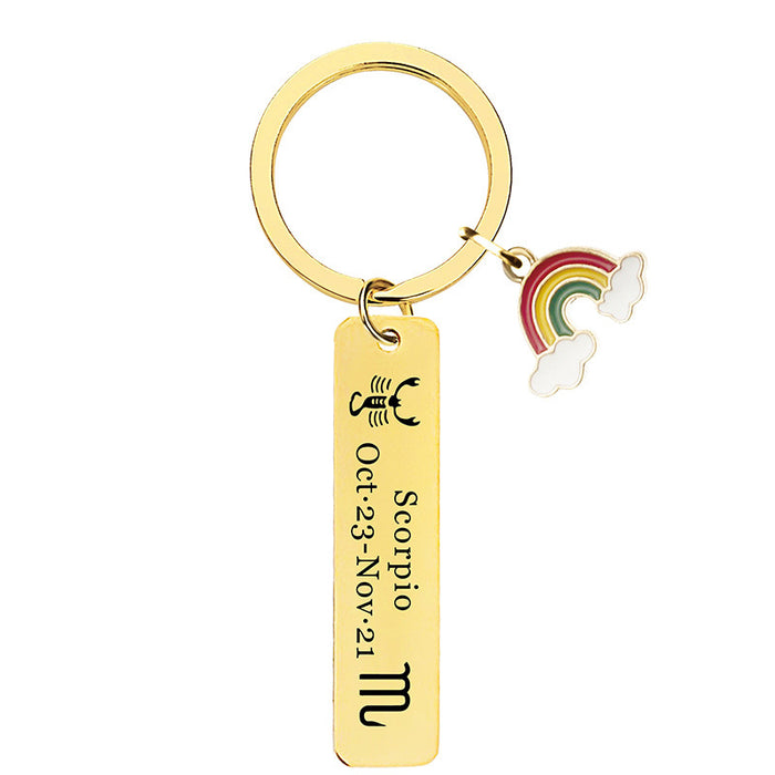 Jewelry WholesaleWholesale Zodiac Sign Gold Stainless Steel Lettering Rainbow Metal Keychain JDC-KC-GangGu022 Keychains 钢古 %variant_option1% %variant_option2% %variant_option3%  Factory Price JoyasDeChina Joyas De China