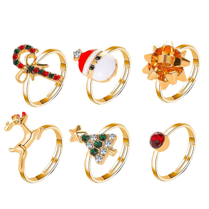 Wholesale Rings Alloy Christmas 6-Piece Set Cute Cartoon Elk Adjustable JDC-RS-D080