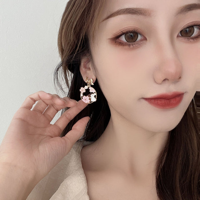 Wholesale Earrings Alloy Bunny Asymmetric Flowers JDC-ES-aimei007