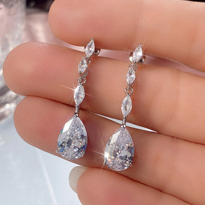 Wholesale Earrings Copper Zircon Drop Shape Tassel MOQ≥2 JDC-PREMCAOS-ES-008