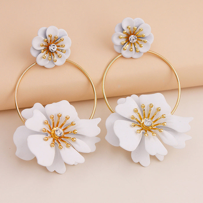 Wholesale fashion jewelry wholesale metal spray paint big flower earrings JDC-ES-GuoG001