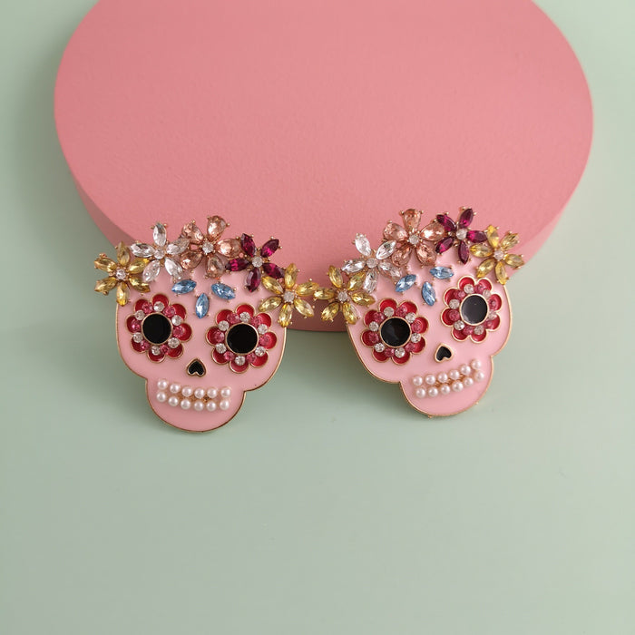 Wholesale Earrings Alloy Halloween Skull Diamond Ear Studs JDC-ES-JJ256