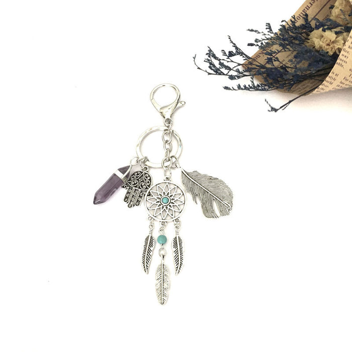 Capataz de ensueño colgante al por mayor Palm Feather Accessors Vintage Stone Keychain JDC-KC-Shuoyu002