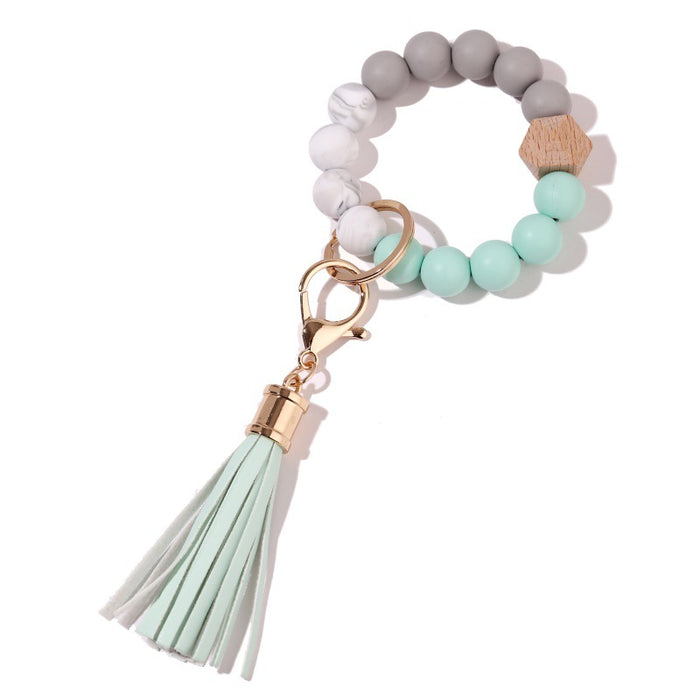 Jewelry WholesaleWholesale Silicone Bead Bracelet Wooden Bead Tassel Keychain JDC-KC-JinHan001 Keychains 金涵 %variant_option1% %variant_option2% %variant_option3%  Factory Price JoyasDeChina Joyas De China