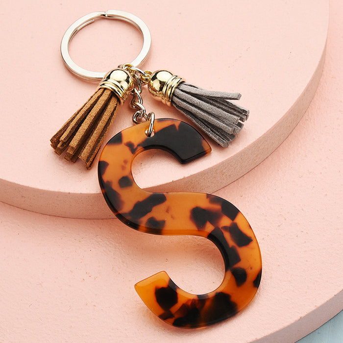 Wholesale 26 English alphabet keychain leopard pattern JDC-KC-YPin006