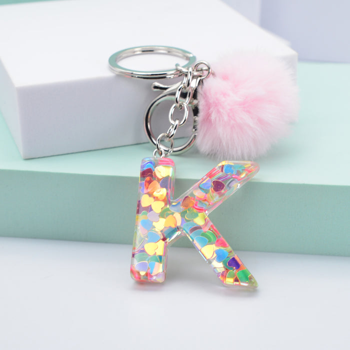 Jewelry WholesaleWholesale love sequin resin drip glue 26 English letter keychains MOQ≥2 JDC-KC-YiWa001 Keychains 伊娃 %variant_option1% %variant_option2% %variant_option3%  Factory Price JoyasDeChina Joyas De China