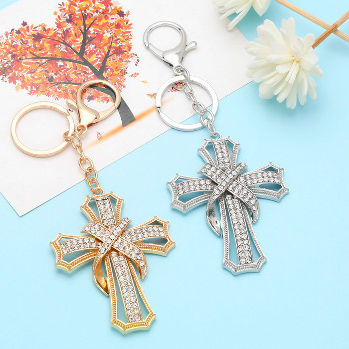 Wholesale Keychains Metal Rhinestone Cross JDC-KC-AS010