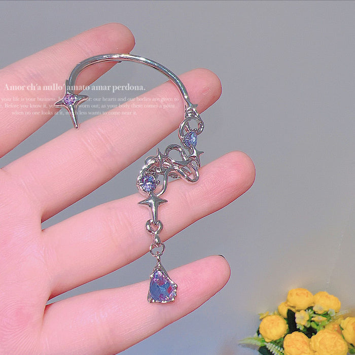 Wholesale Purple Crystal Alloy Left Ear Single Ear Hook JDC-ES-Qiant005