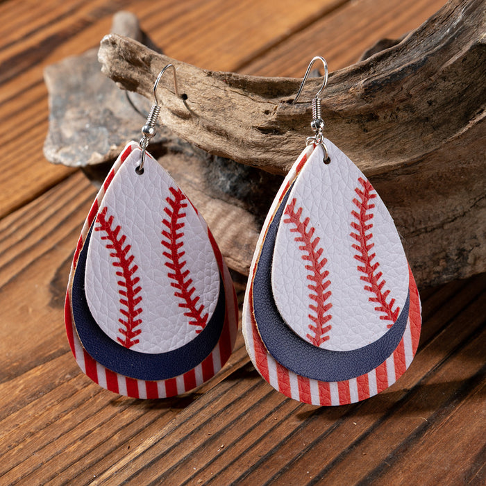 Wholesale 4th of July Independence Day Baseball PU Leather Earrings JDC-ES-Saip050