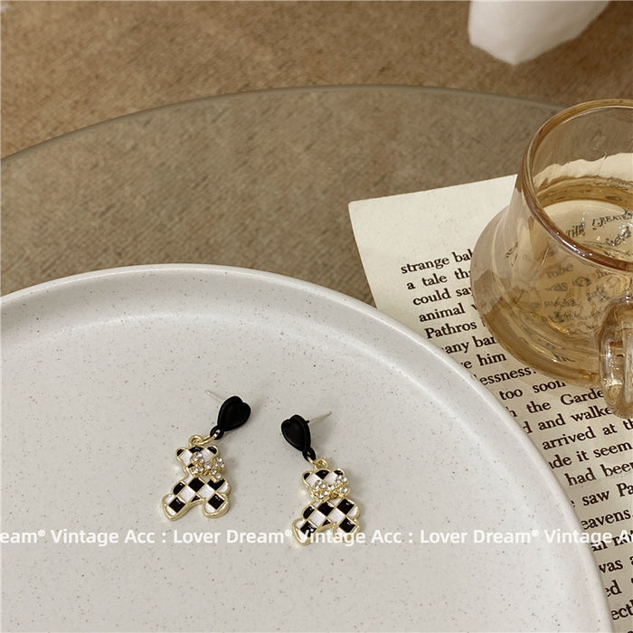 Wholesale geometric bear rhinestone earrings sweet and cool girly style JDC-ES-Lfm029