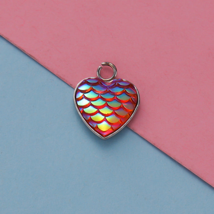 Wholesale Stainless Steel Peach Heart Resin Fish Scale Pendant 20pcs JDC-PT-MinP004