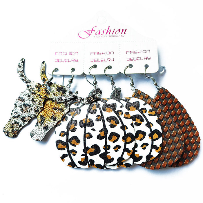 Wholesale Earring Leather Leopard Sunflower Print Set JDC-ES-HeYi081