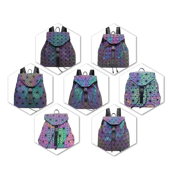 Wholesale Backpack PU Luminous Symphony Geometric Rhombus Large Capacity MOQ≥2 JDC-BP-Buluo003