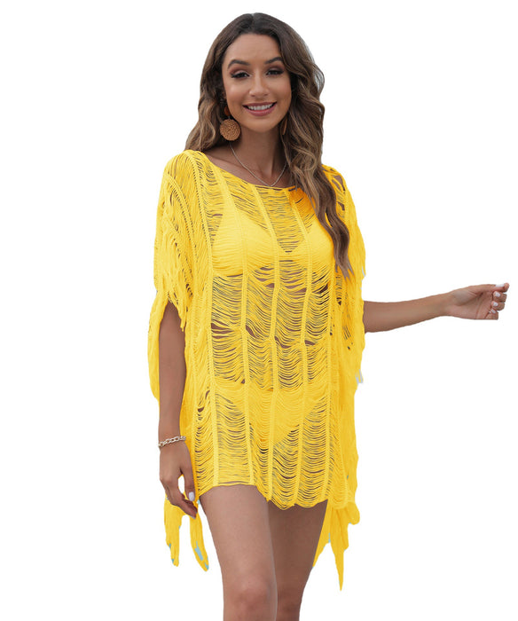 WholesaleeBay Seaside Beach Blouse Fringe Slip-Neck JDC-SW-Yimei006