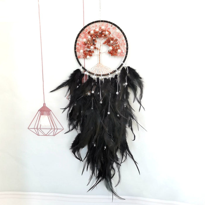 Wholesale Pink Tree of Life Gravel Feather Dreamcatcher MOQ≥2 JDC-DC-HXu002