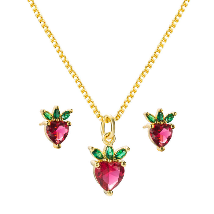 Jewelry WholesaleWholesale Strawberry Pineapple Pure Copper Micro-set Zircon Stud Necklace Set JDC-NE-yiseng007 Necklaces 镱森 %variant_option1% %variant_option2% %variant_option3%  Factory Price JoyasDeChina Joyas De China