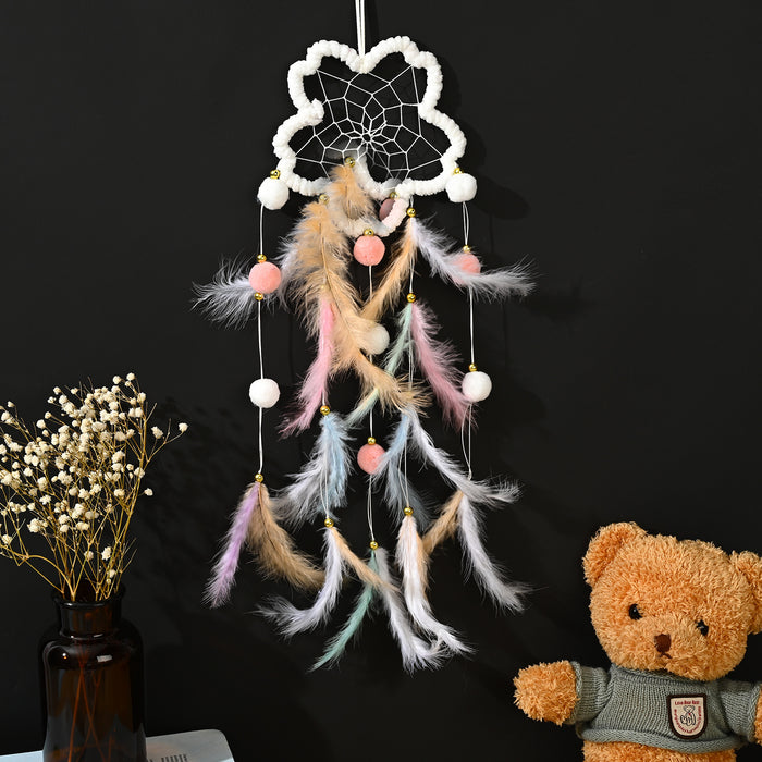 Wholesale flower dream catcher pendant diy material bag hand-woven colorful feathers MOQ≥2 JDC-DC-JunX013