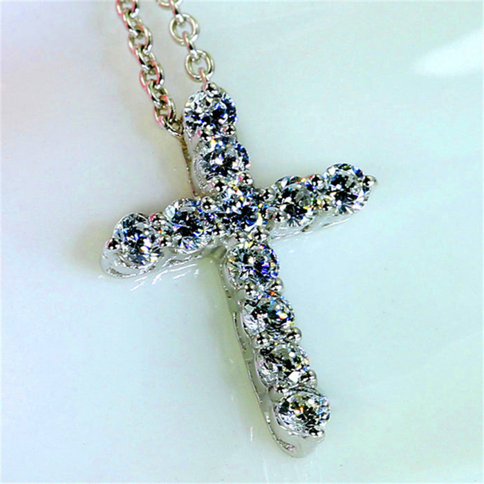 Wholesale Aqua Blue Birthstone Cross Pendant Necklace JDC-NE-ery002