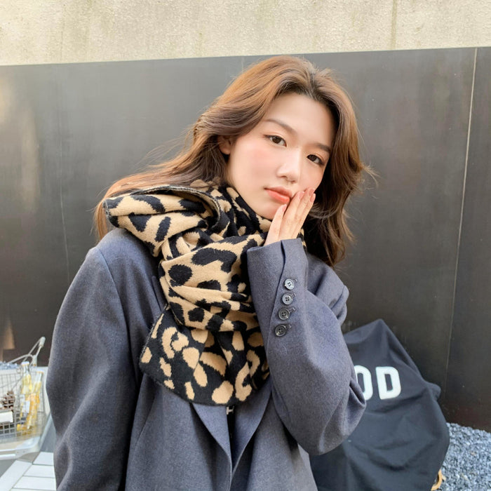 Wholesale Scarf Knitted Leopard Thick Warm Autumn and Winter Shawl JDC-SF-GSCM023