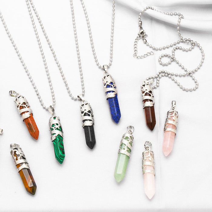 Wholesale Necklace Crystal Onyx Single Point Hexagonal Column MOQ≥2 JDC-NE-PREMAS019