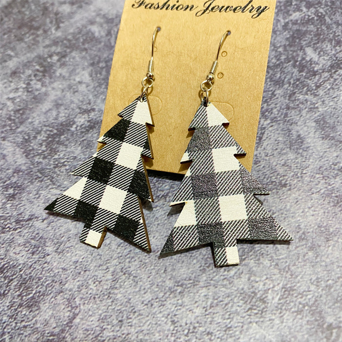 Wholesale Earrings Wooden Snowflake Buffalo plaid Christmas trees MOQ≥2 JDC-ES-JunY001