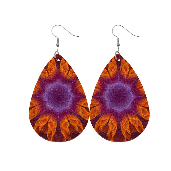 Wholesale Tie Dye Mandala Flower Leather Earrings JDC-ES-dih007