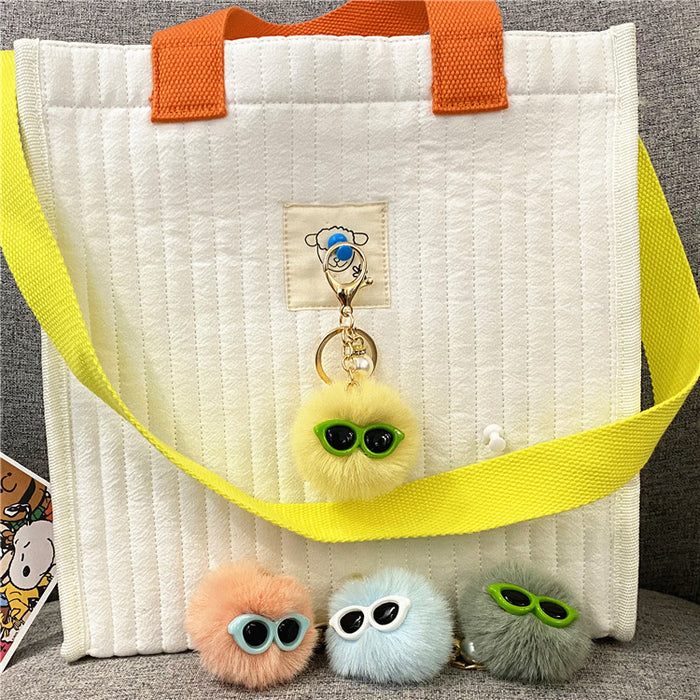 Wholesale Cute Plush Pearl Glasses Hairball Doll Keychain JDC-KC-KaiY004