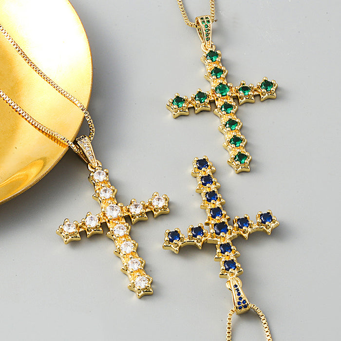 Jewelry WholesaleWholesale Brass Zircon Star Cross Necklace MOQ≥2 JDC-NE-JingY002 Necklaces 璟禹 %variant_option1% %variant_option2% %variant_option3%  Factory Price JoyasDeChina Joyas De China