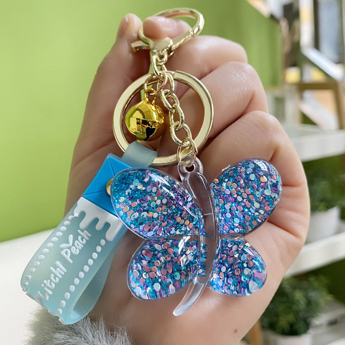 Jewelry WholesaleWholesale acrylic Sequin butterfly car bag couple keychain JDC-KC-WAN020 Keychains 沃安 %variant_option1% %variant_option2% %variant_option3%  Factory Price JoyasDeChina Joyas De China