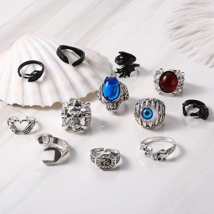 Wholesale Vintage Animal Rings Punk Style Skull Two Tone Rings Set of 12 JDC-RS-MYL008