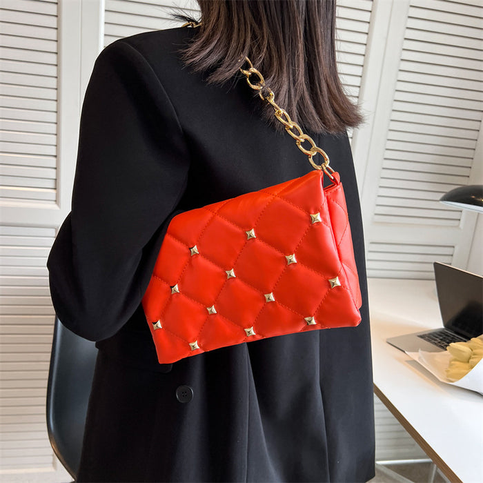 Wholesale PU Rivet Rhombus Thick Chain Shoulder Bag MOQ≥3 JDC-SD-HZD037