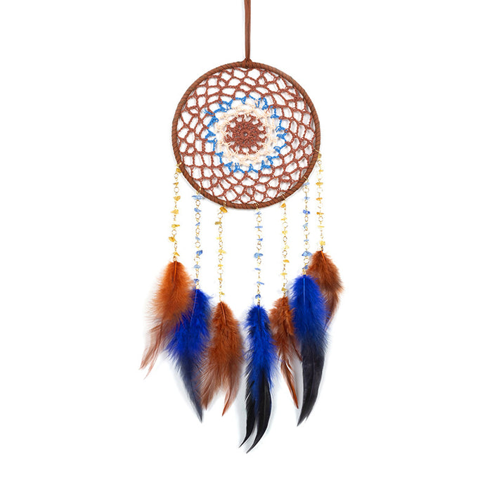 Wholesale Feather Gravel Leather Rope Indian Dreamcatcher MOQ≥2 JDC-DC-MGu030