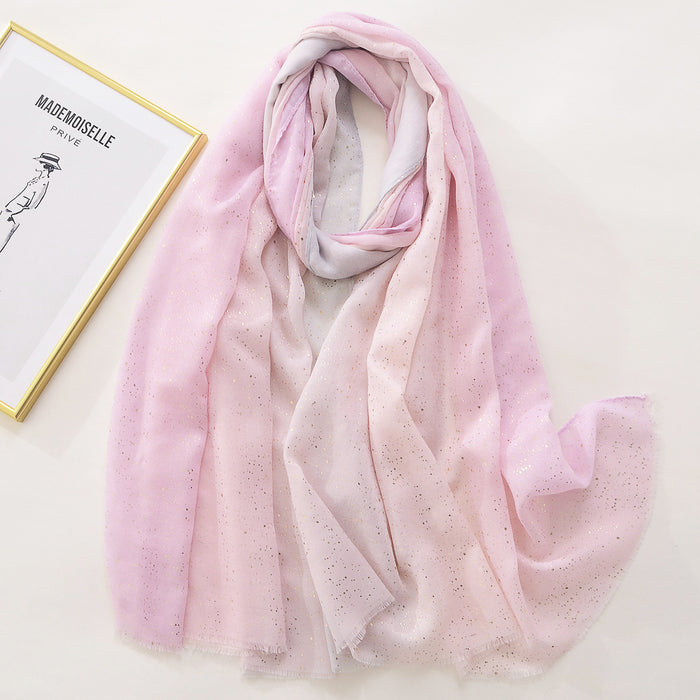 Wholesale Silk Scarf Polyester Fiber Solid Color Gradient Hot Stamping Shawl JDC-SS-Mifan003