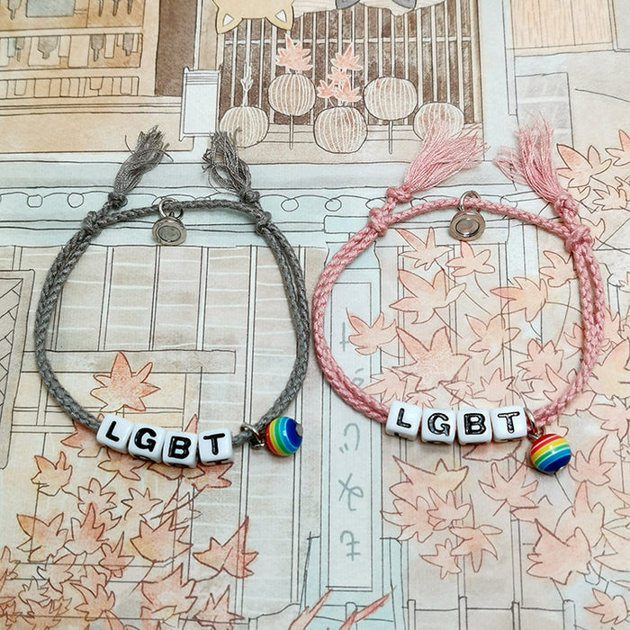 Wholesale lgbt same-sex rainbow magnet attracts letter bracelet couple bracelet pair MOQ≥2 JDC-BT-HaoL008