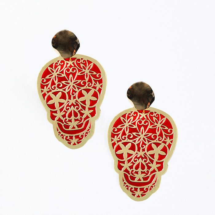 Wholesale Earrings Alloy Enamel Halloween Red Skull JDC-ES-GuTe001