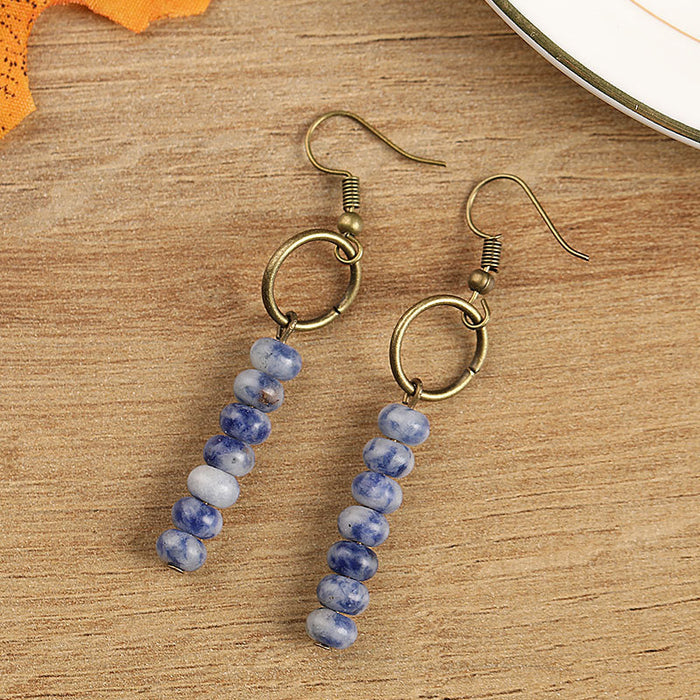 Wholesale Alloy Vintage Natural Stone Beaded Earrings MOQ≥2 JDC-ES-Zhongn008