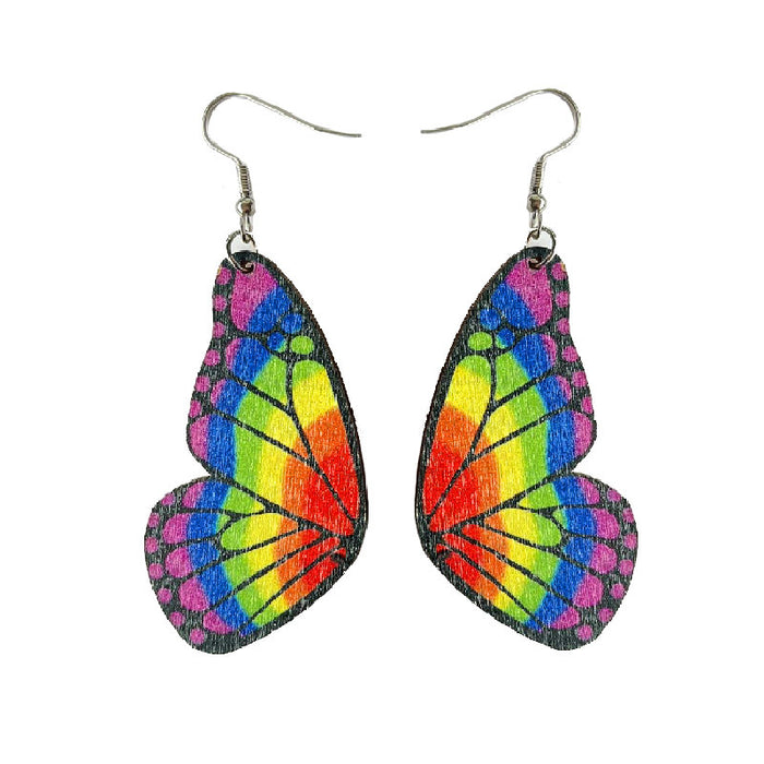 Wholesale Earrings Wooden Rainbow Love Heart Valentine Butterfly 2 Pairs JDC-ES-HeYi088