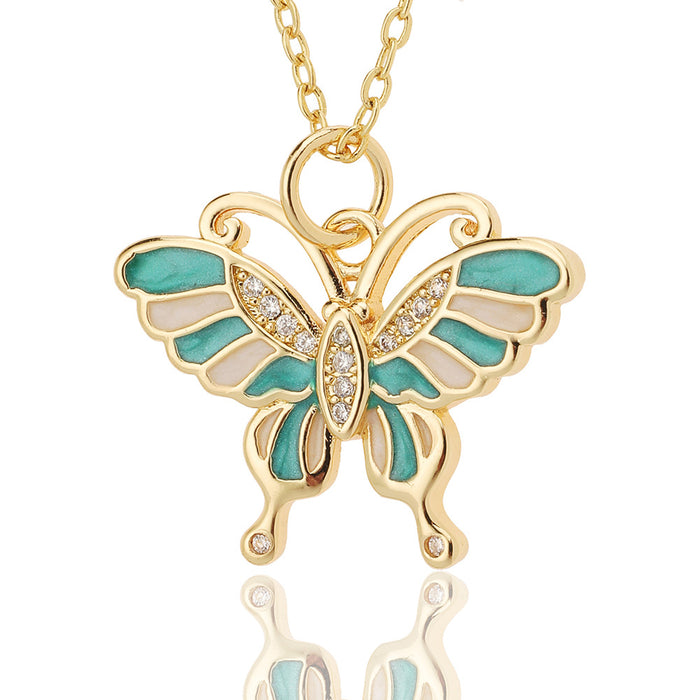 Wholesale Jewelry Drop Oil Painted Butterfly Pendant Necklace JDC-NE-HX022